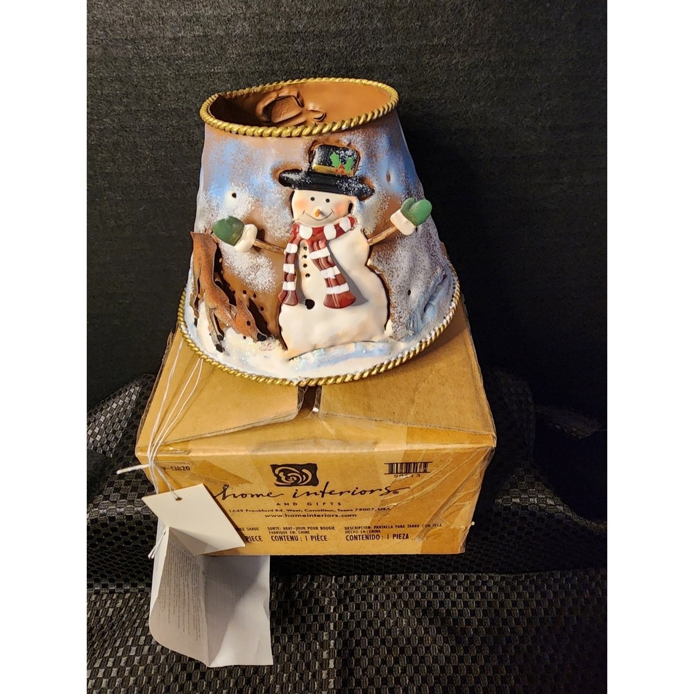 VINTAGE Home Interiors Christmas Snowman Metal Candle Shade - NIB GAR